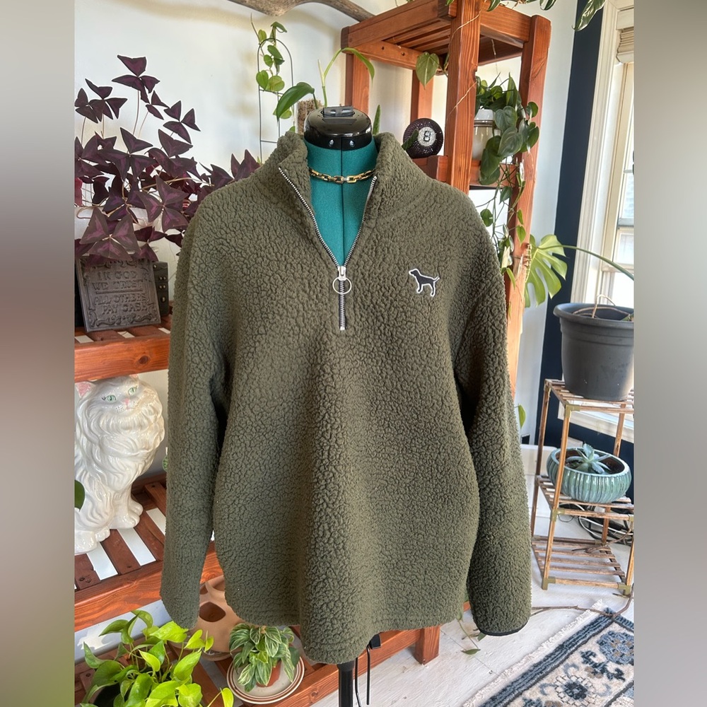 Olive Green PINK Half-Zip Sweater